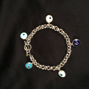 Sterling Silver Evil Eye Charm Bracelet